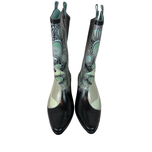 Dav Rainboots Women's Size 7 Peacock Print Western Style Waterproof Rubber Boots - Picture 4 of 7